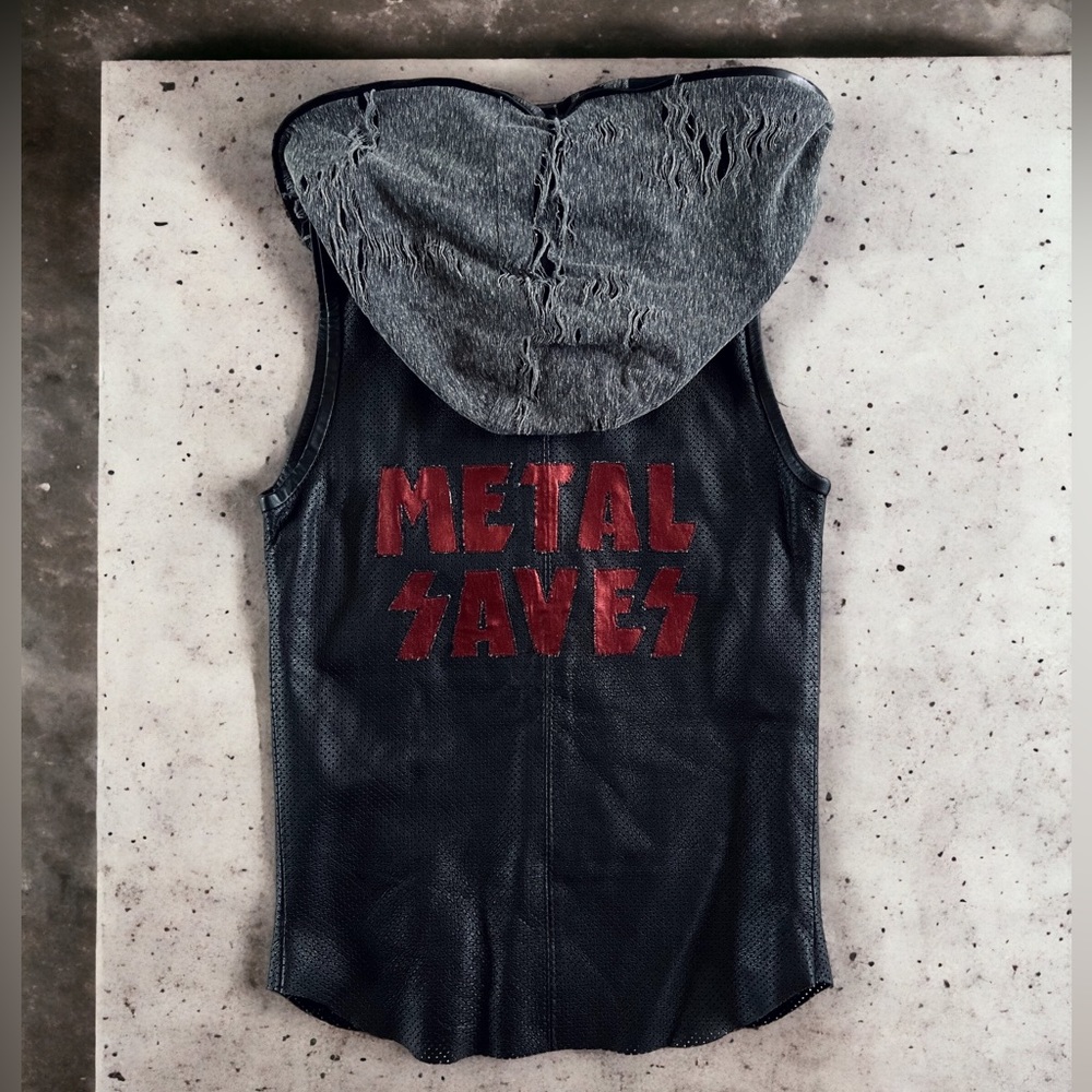 Mens leather vest heavy metal punk biker